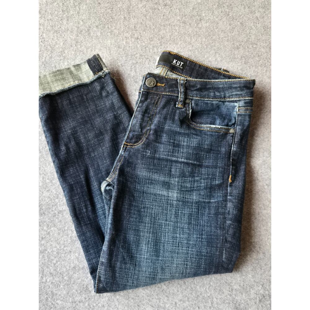 Kut From The Kloth Amy Crop Jeans Women's 4 Straight Leg Stretch Denim Roll Cuff